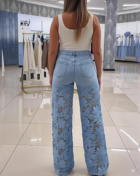 The Floral Lace Wide-Leg Jeans
