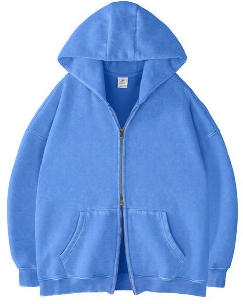 The Effortless Oversized Zip Hoodie - BLUE CREAM