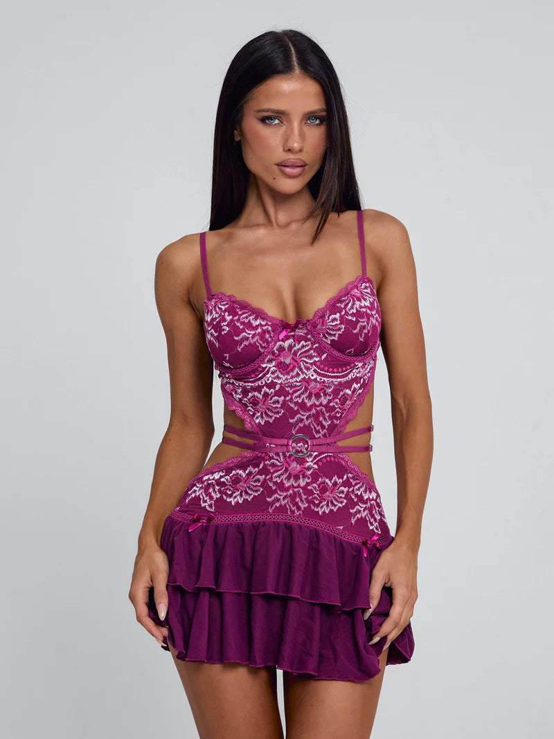 Lace Ruffle Mini Dress
