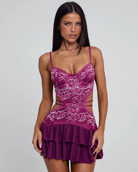 Lace Ruffle Mini Dress